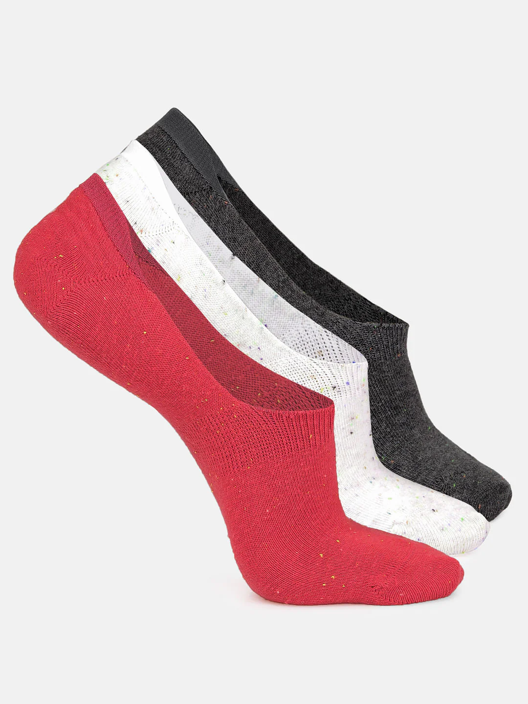 Pack of Three No Show Socks - Red, White & Dark Grey