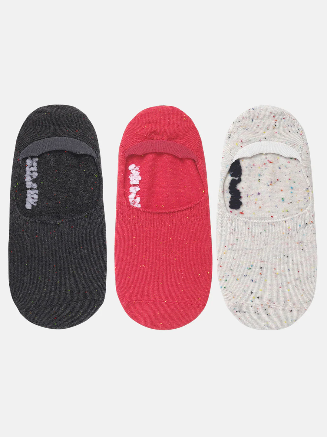 Pack of Three No Show Socks - Red, White & Dark Grey - Image 5