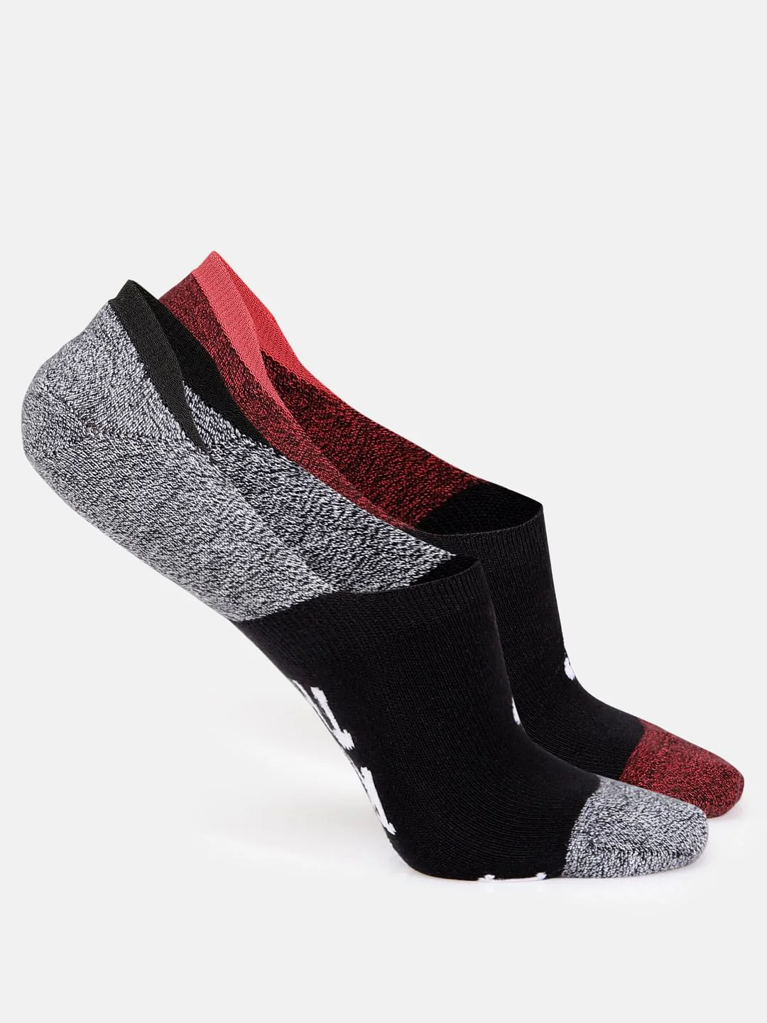 Pack of Two No Show Socks - Dark Grey & Red