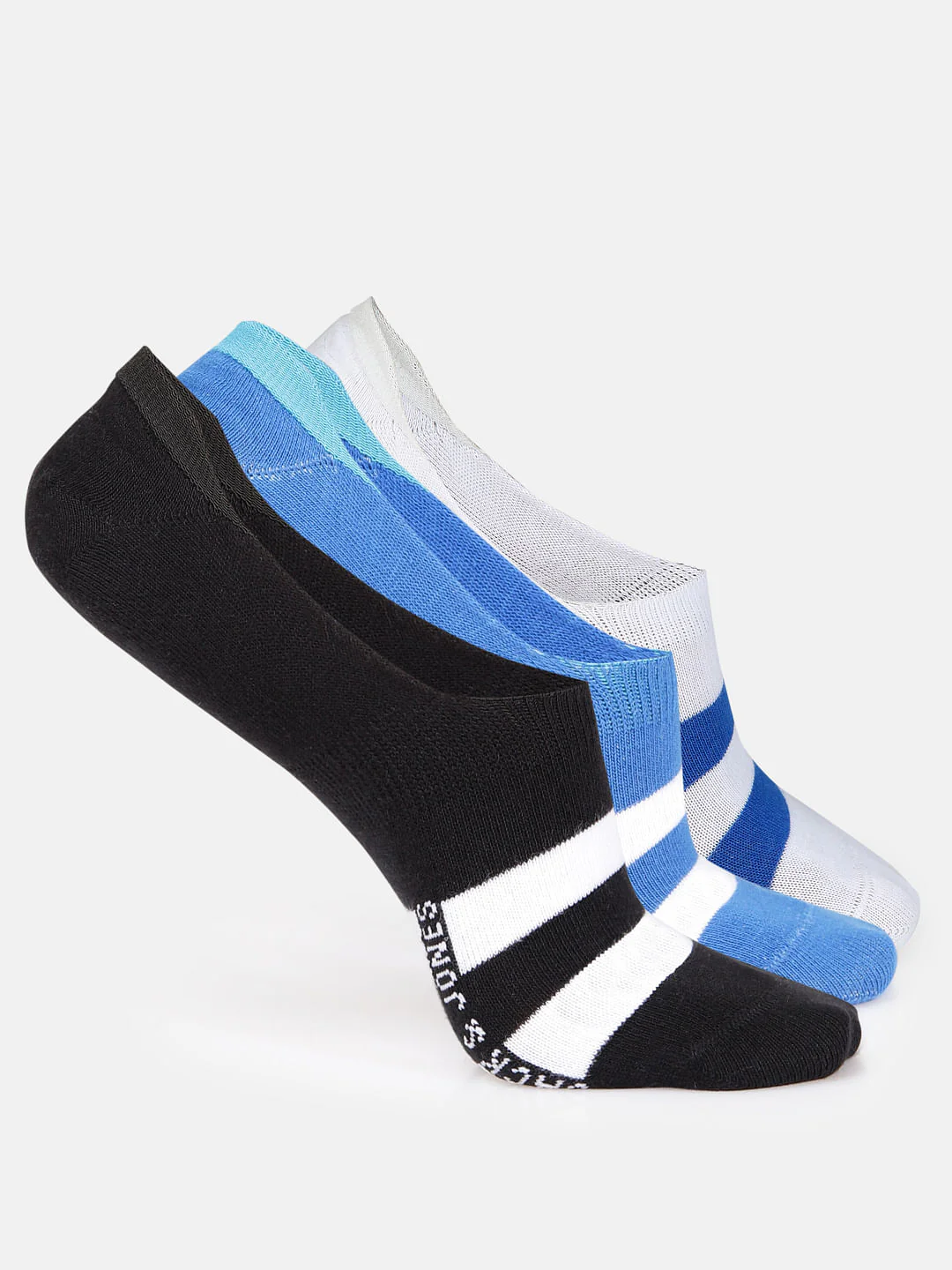 Pack of Three No Show Socks - Black, Blue & White