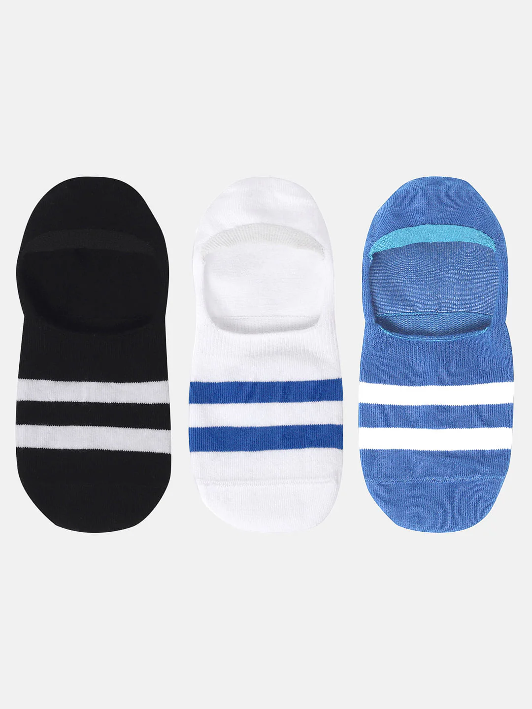 Pack of Three No Show Socks - Black, Blue & White - Image 5