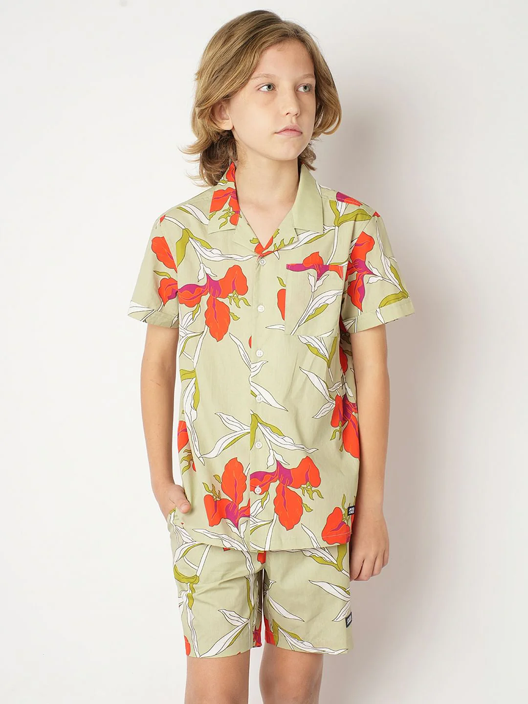 Boys Green Printed Co-ord Set Shirt - Image 2