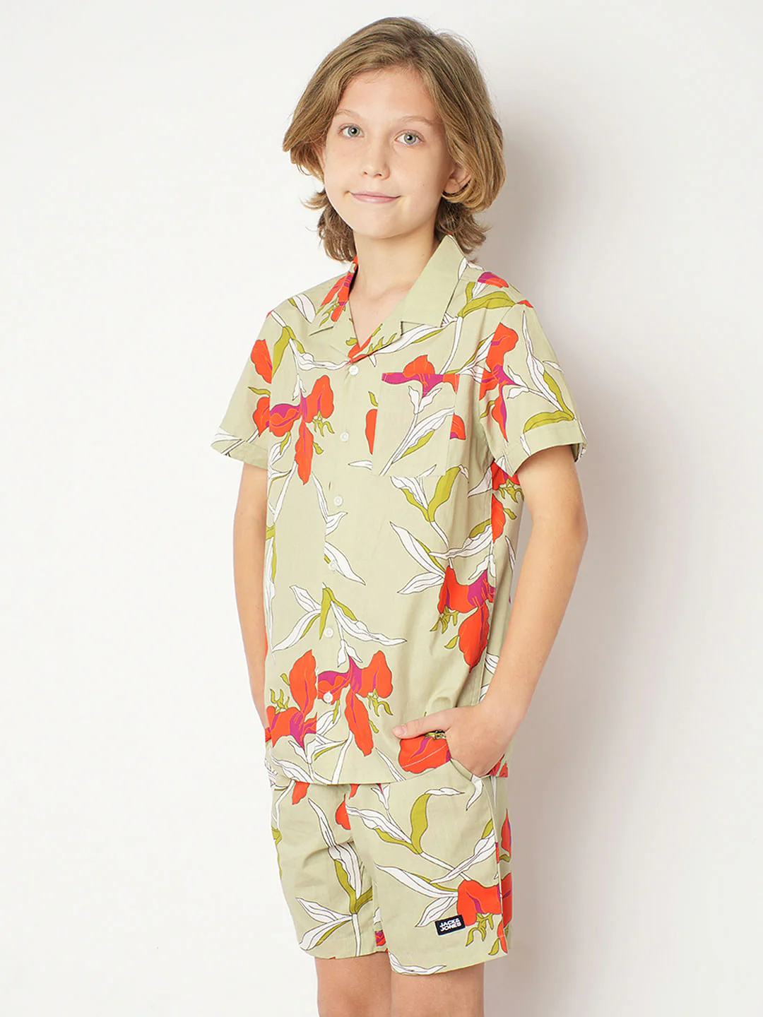 Boys Green Printed Co-ord Set Shirt - Image 3