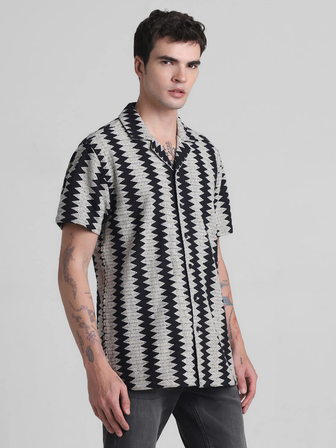 Black Printed Jacquard Shirt - Image 3