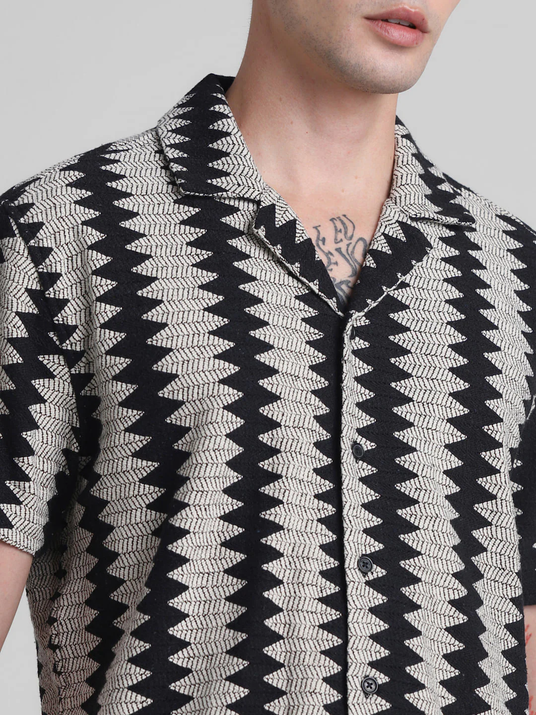 Black Printed Jacquard Shirt - Image 5