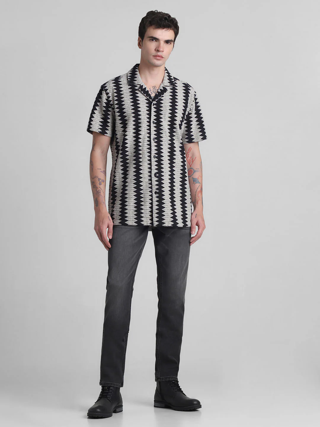 Black Printed Jacquard Shirt - Image 6