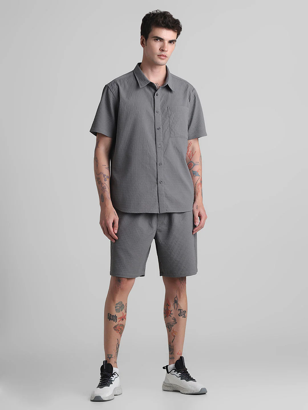 Grey Dobby Co-ord Set Shirt - Image 6