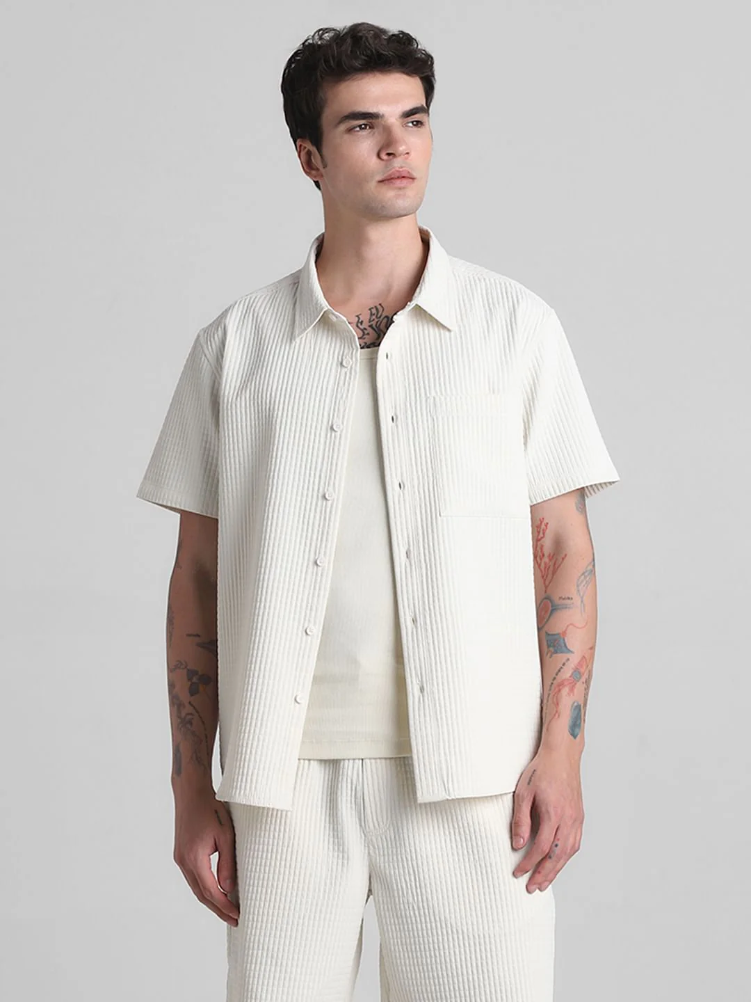 White Dobby Co-ord Set Shirt - Image 2