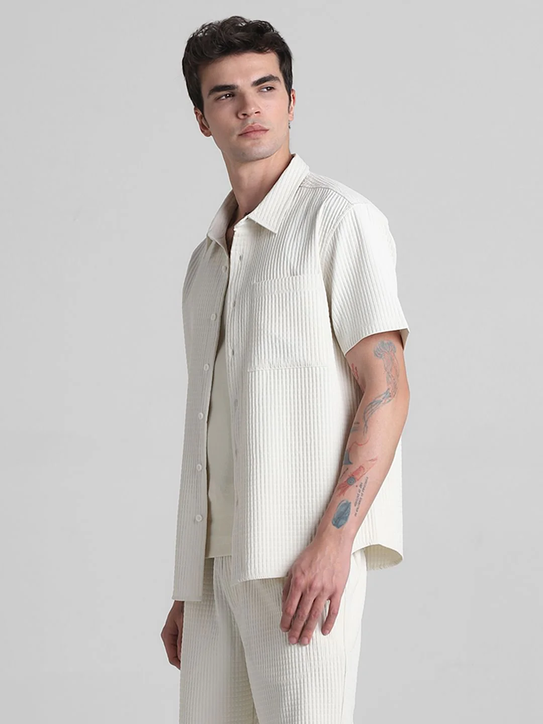 White Dobby Co-ord Set Shirt - Image 3