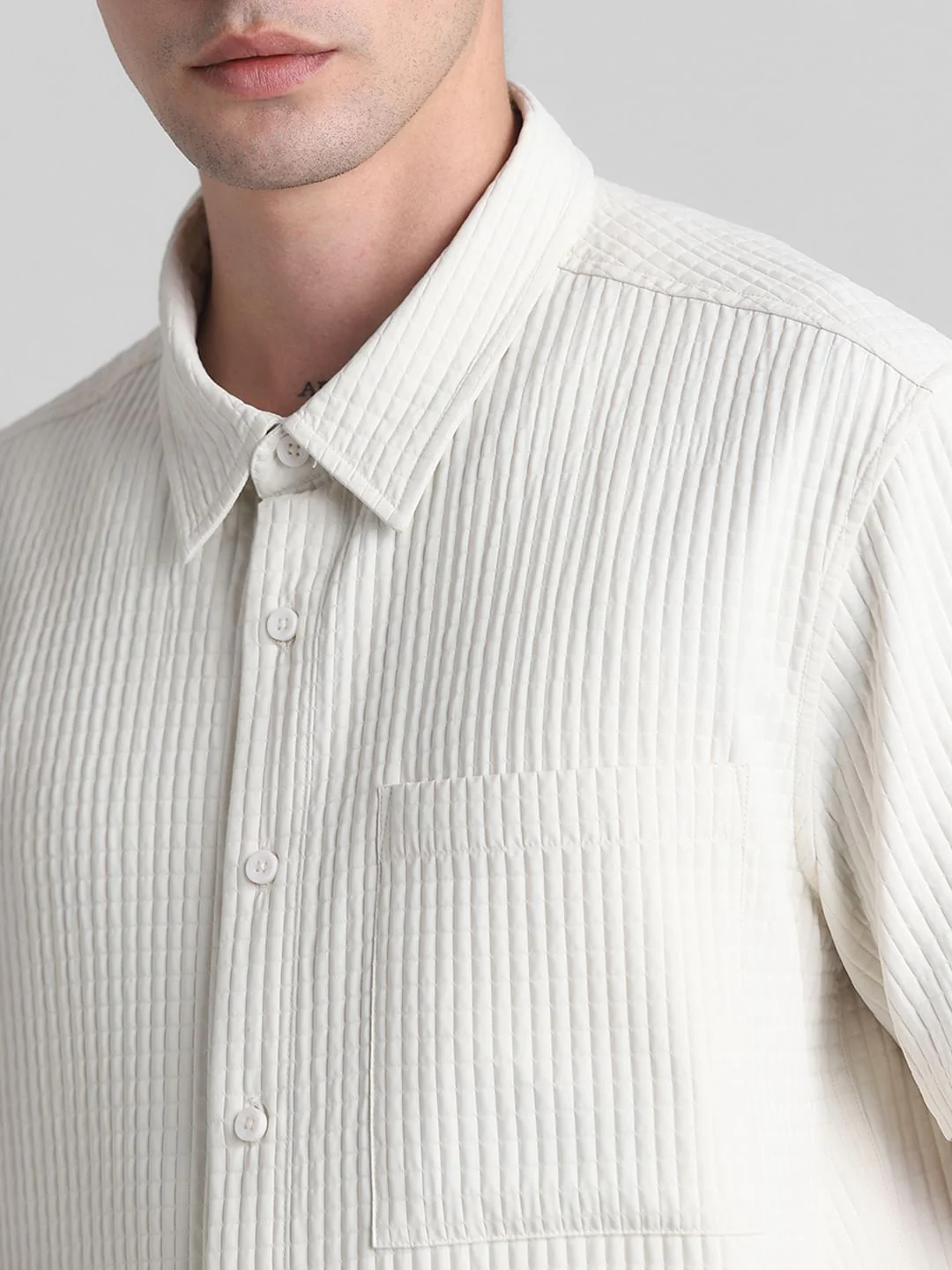 White Dobby Co-ord Set Shirt - Image 5