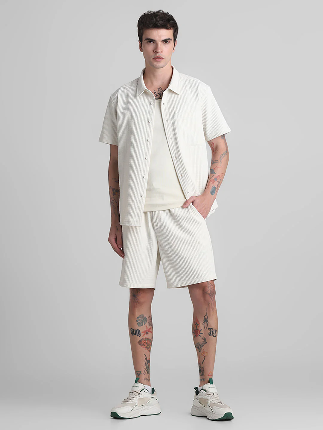 White Dobby Co-ord Set Shirt - Image 6