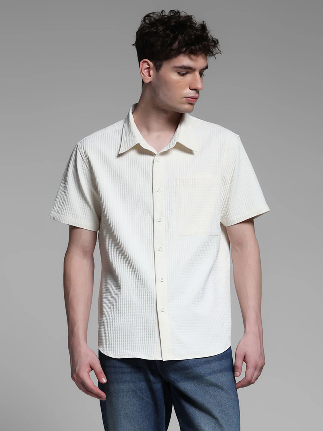 WHITE DOBBY CHECK SHIRT - Image 2