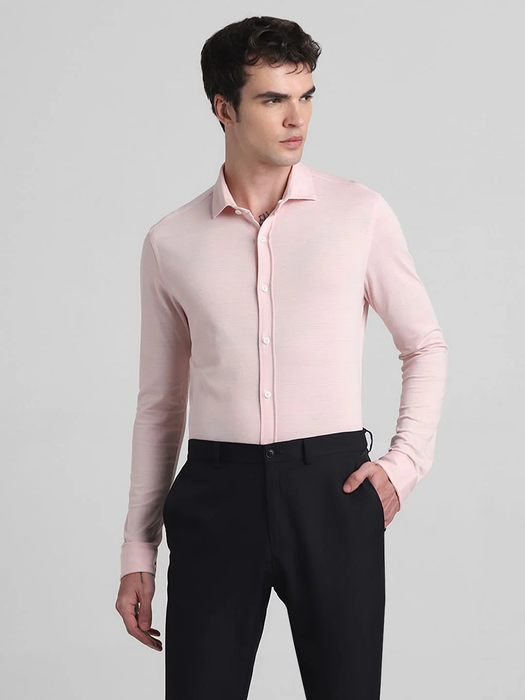 Light Pink Knitted Full Sleeves Shirt - Image 2