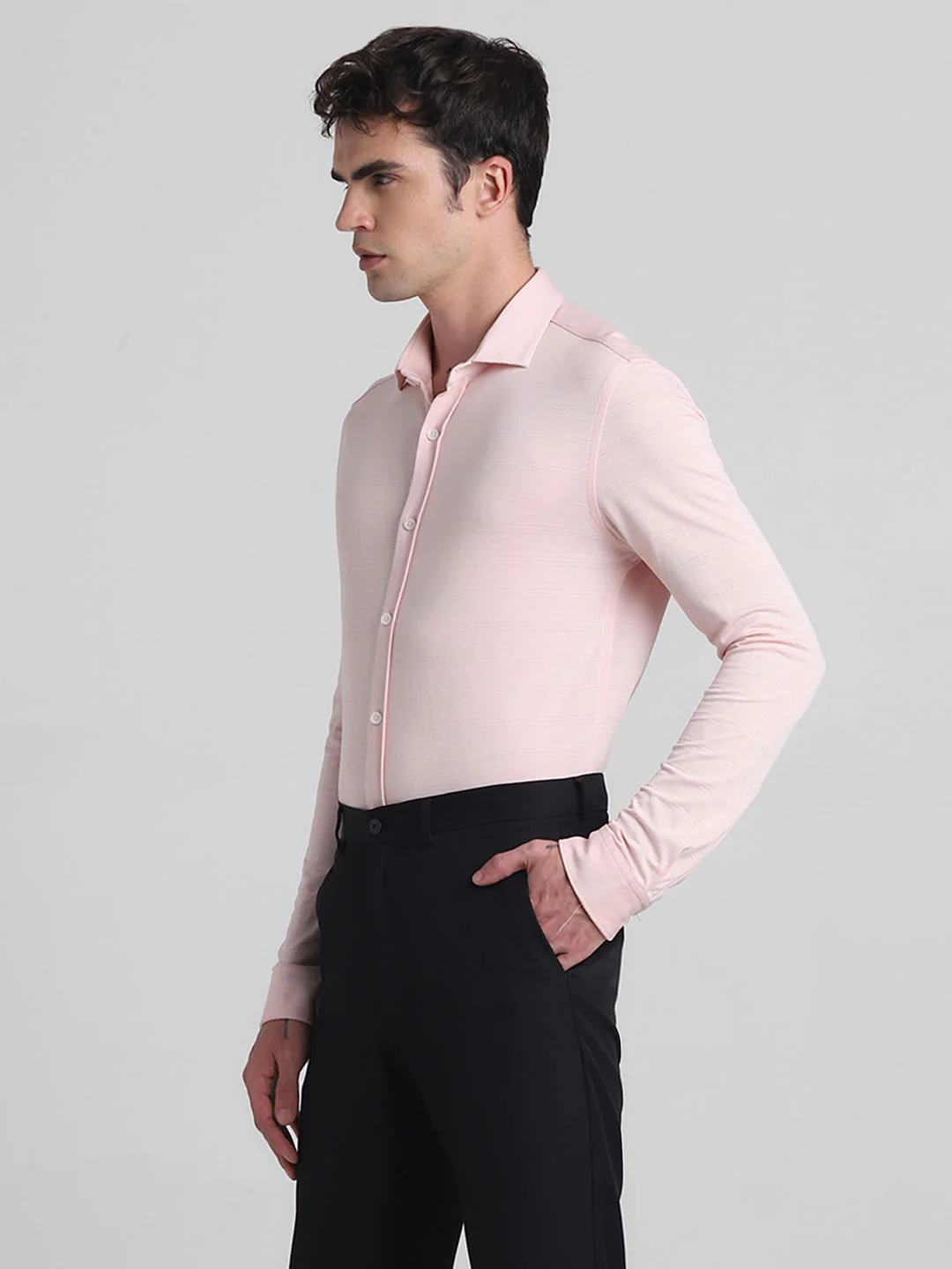 Light Pink Knitted Full Sleeves Shirt - Image 3