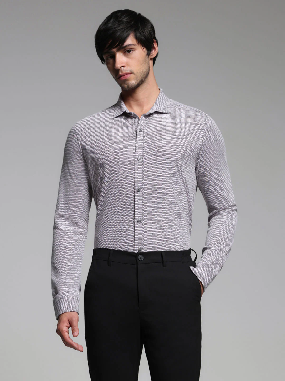 Burgundy Dobby Full Sleeves Shirt - Image 2