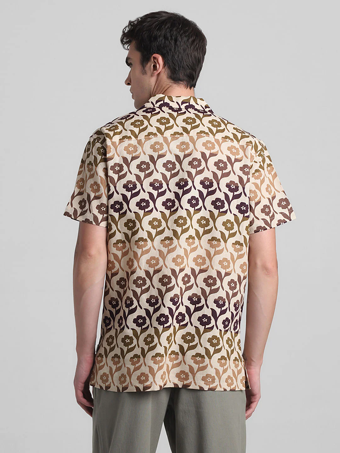 Beige Printed Short Sleeves Shirt - Image 4