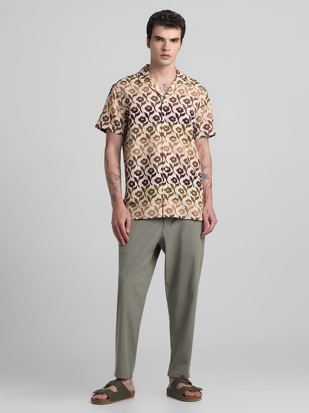 Beige Printed Short Sleeves Shirt - Image 6