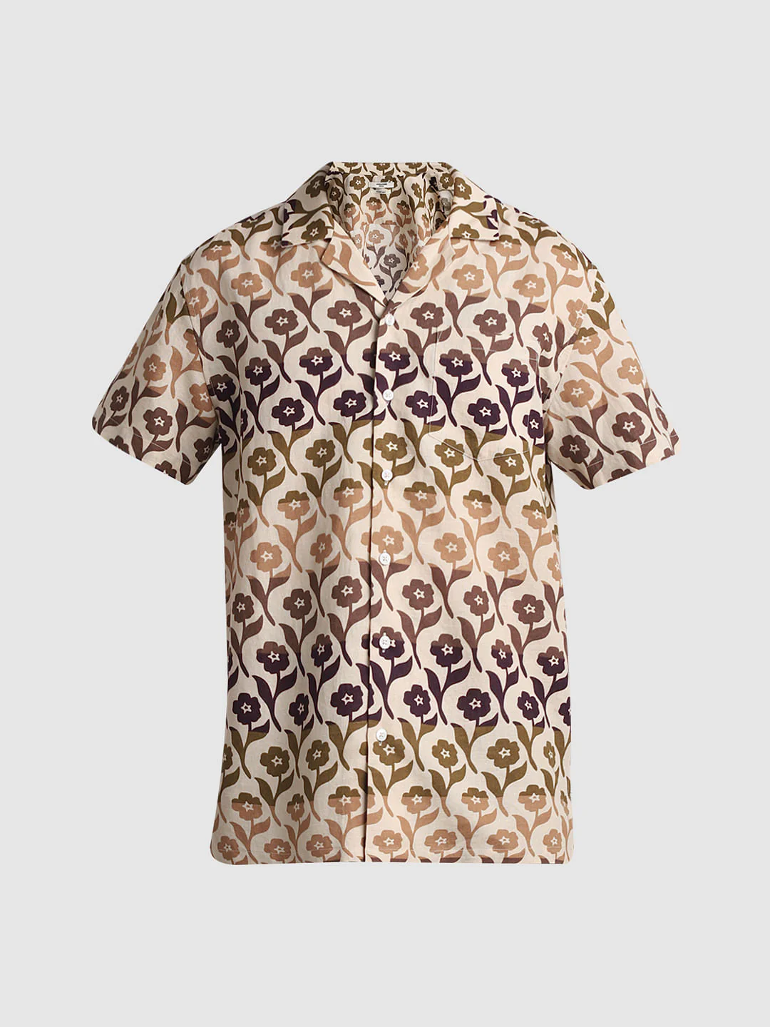 Beige Printed Short Sleeves Shirt - Image 7