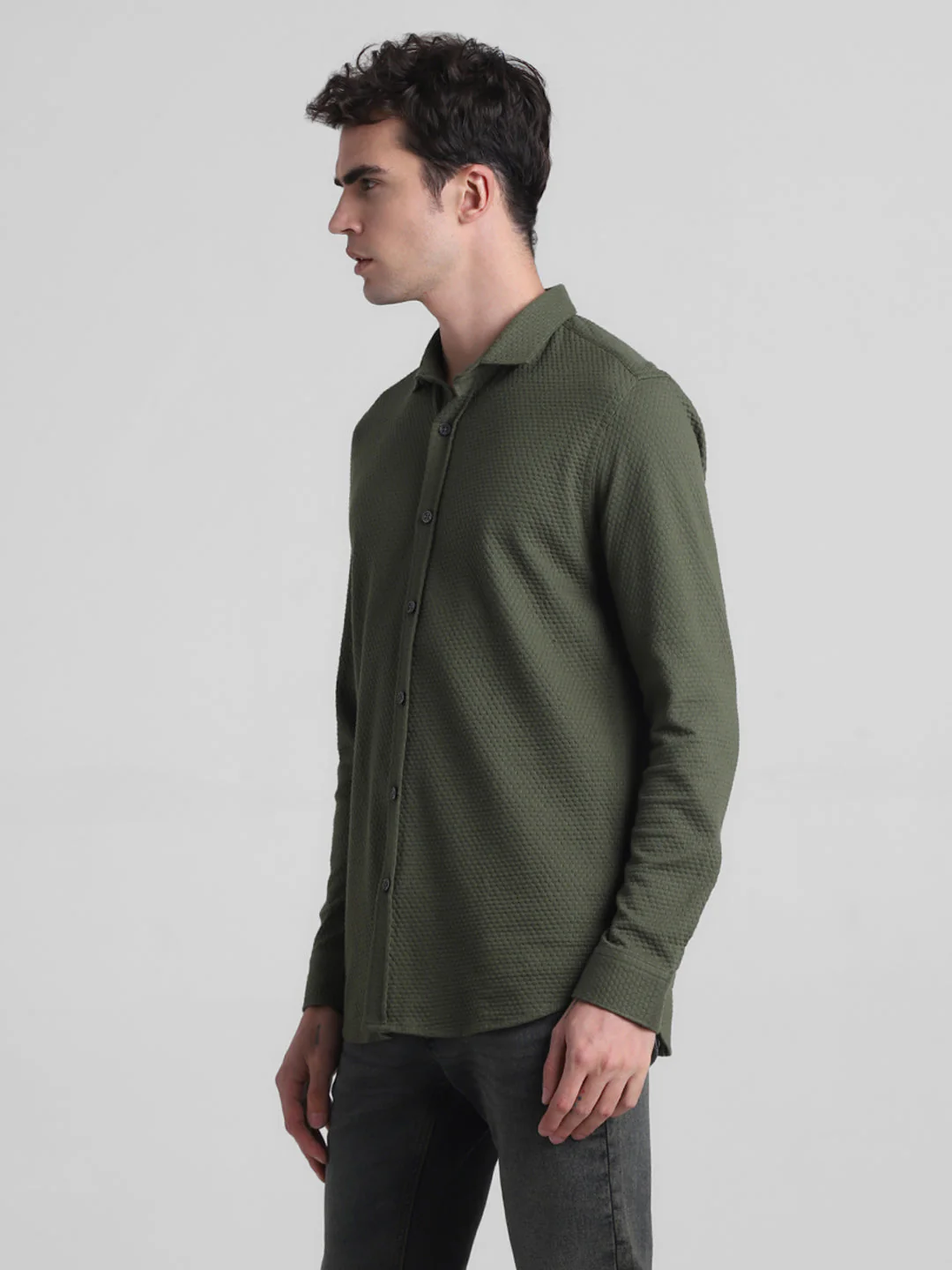 Olive Dobby Full Sleeves Shirt - Image 3