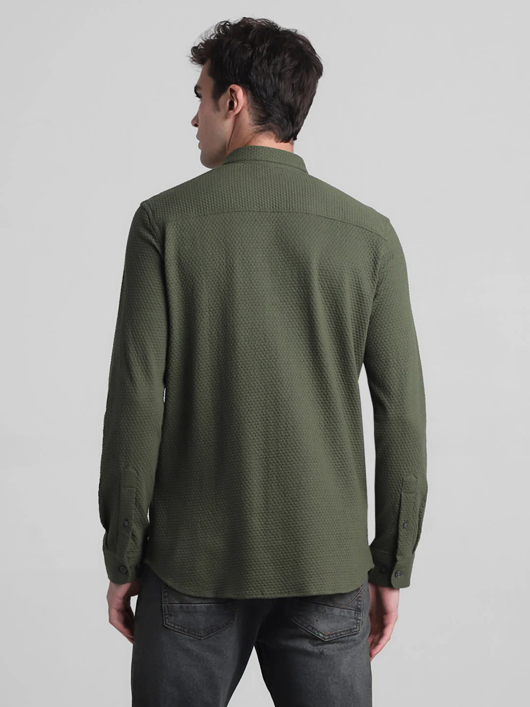 Olive Dobby Full Sleeves Shirt - Image 4