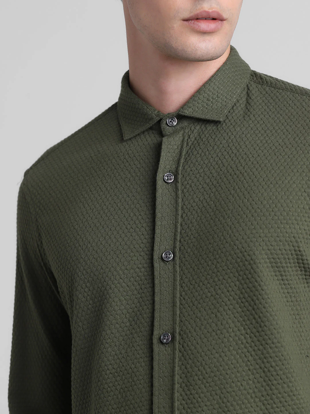 Olive Dobby Full Sleeves Shirt - Image 5