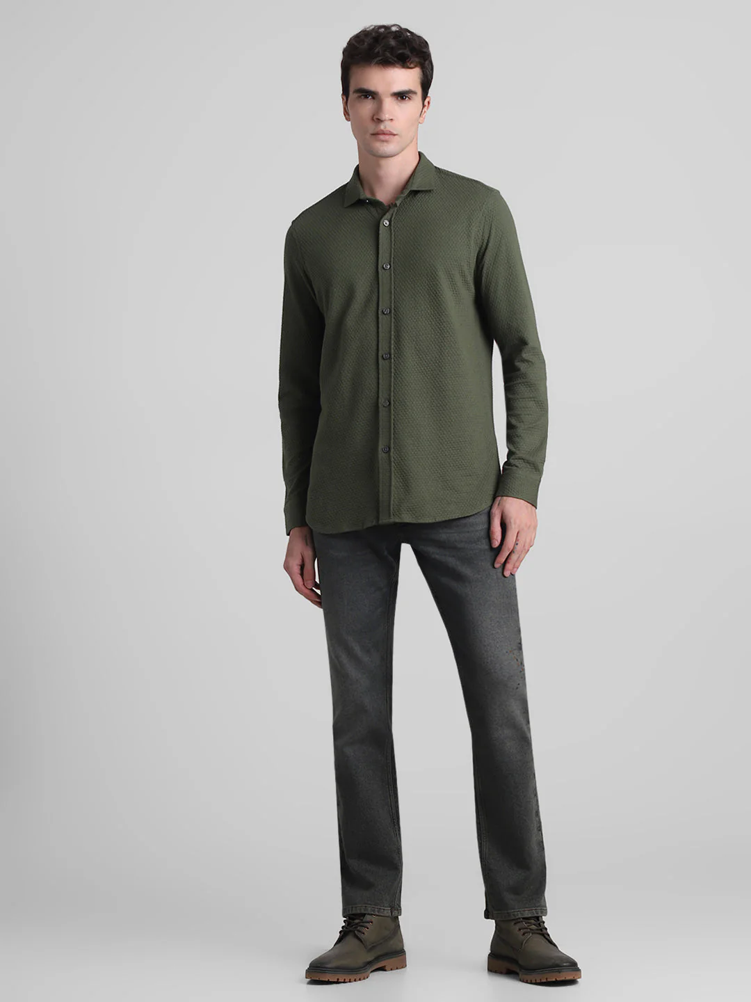Olive Dobby Full Sleeves Shirt - Image 6