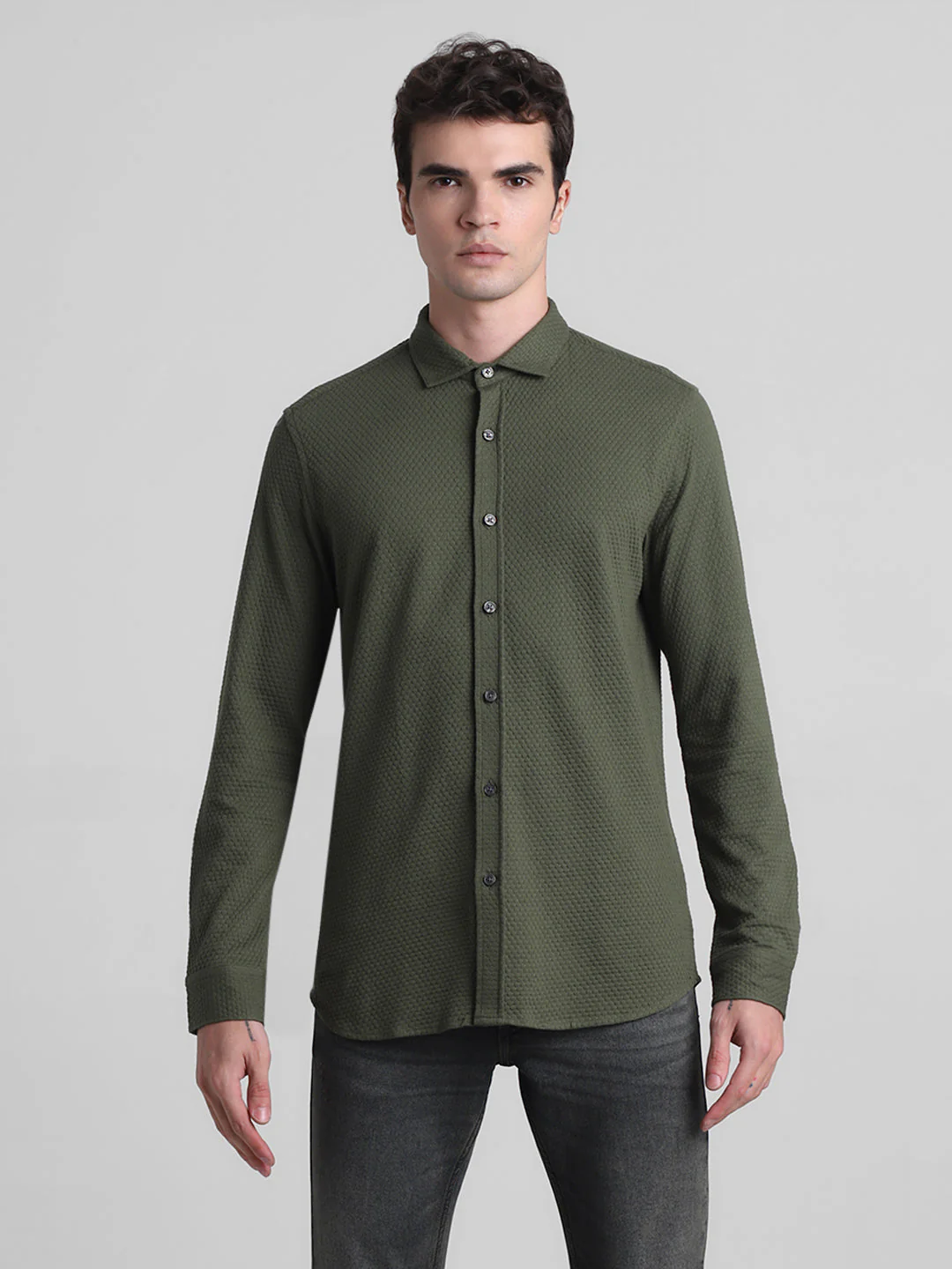 Olive Dobby Full Sleeves Shirt - Image 8