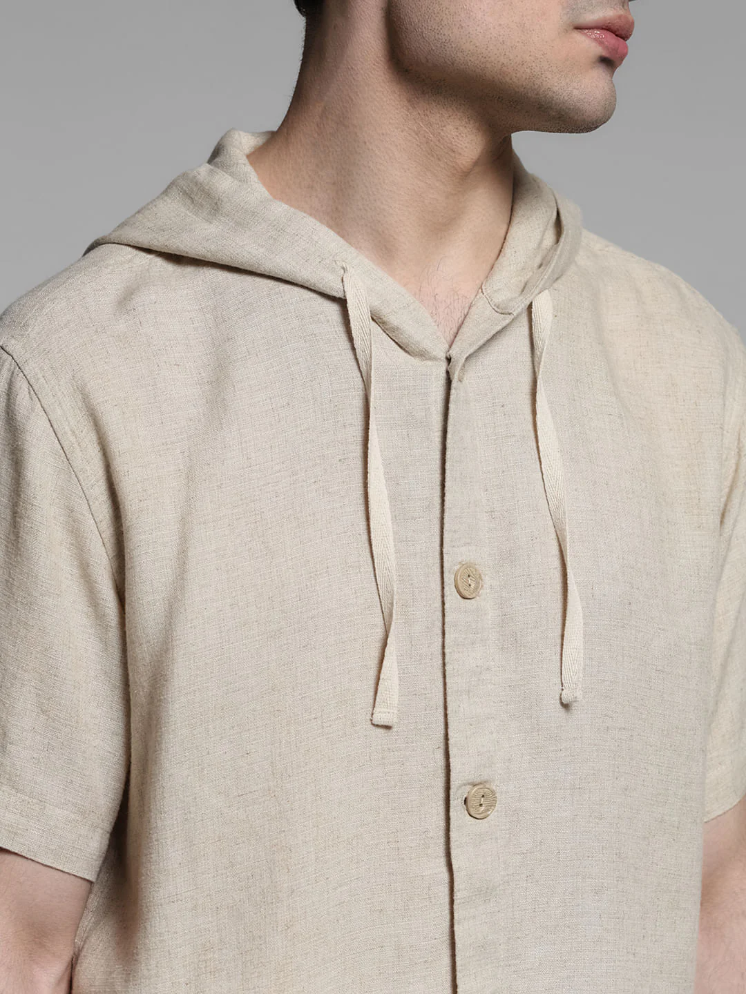 Beige Hooded Co-ord Set Shirt - Image 5