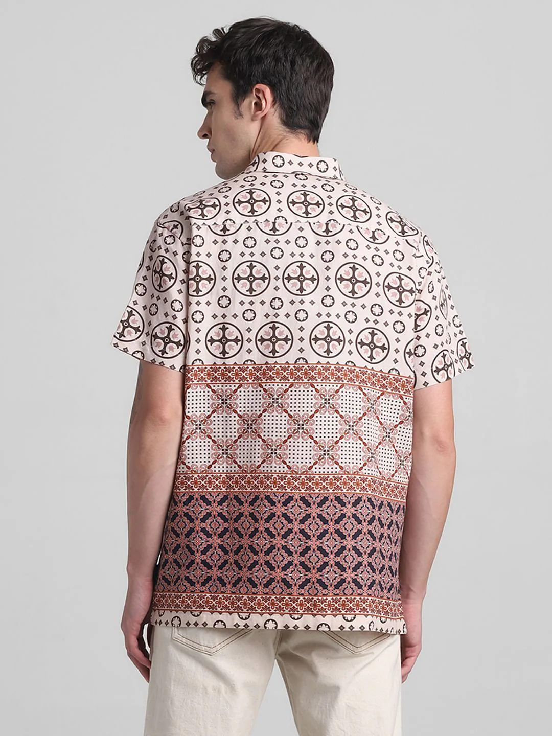 Beige Abstract Print Short Sleeves Shirt - Image 4