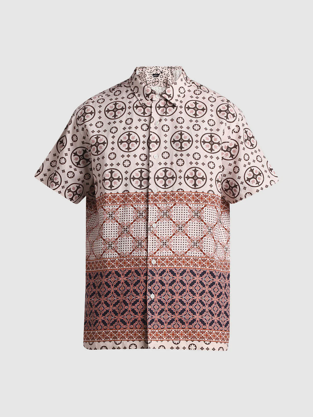Beige Abstract Print Short Sleeves Shirt - Image 7