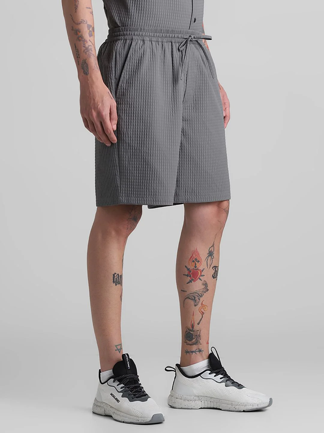 Grey Dobby Co-ord Set Shorts - Image 2