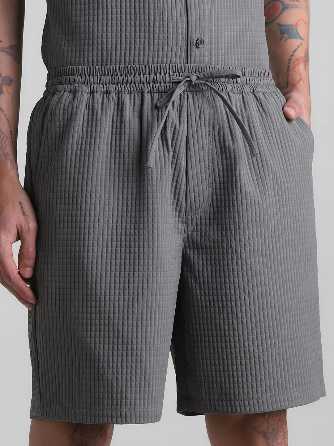 Grey Dobby Co-ord Set Shorts - Image 4