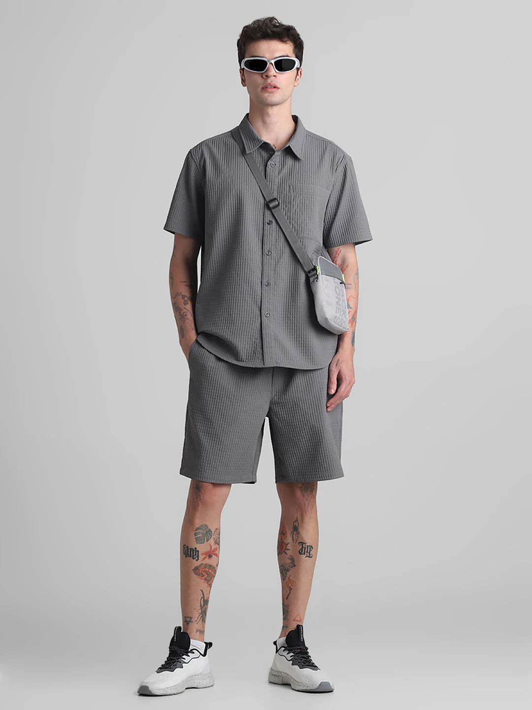 Grey Dobby Co-ord Set Shorts - Image 6