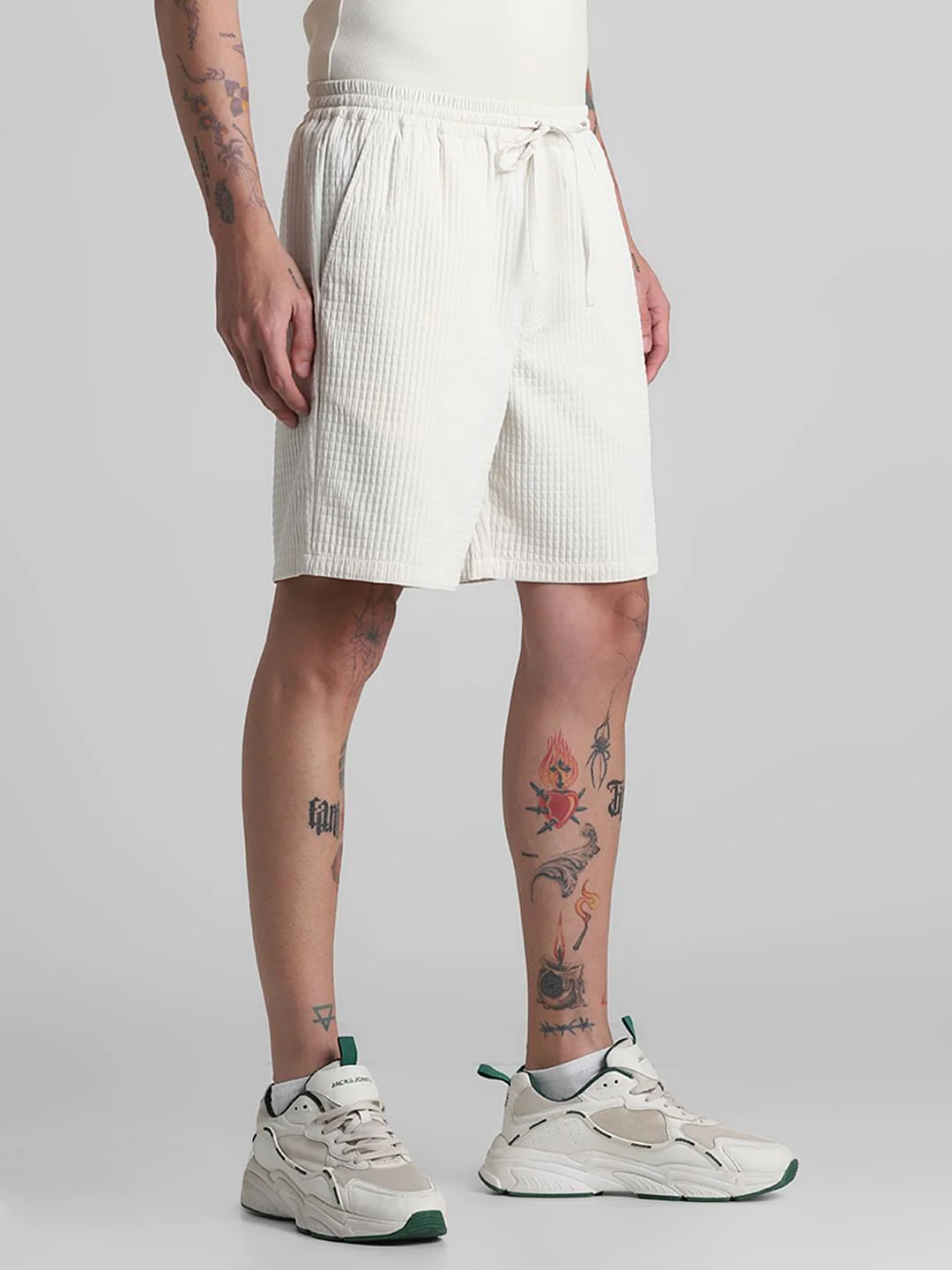 White Dobby Co-ord Set Shorts - Image 2