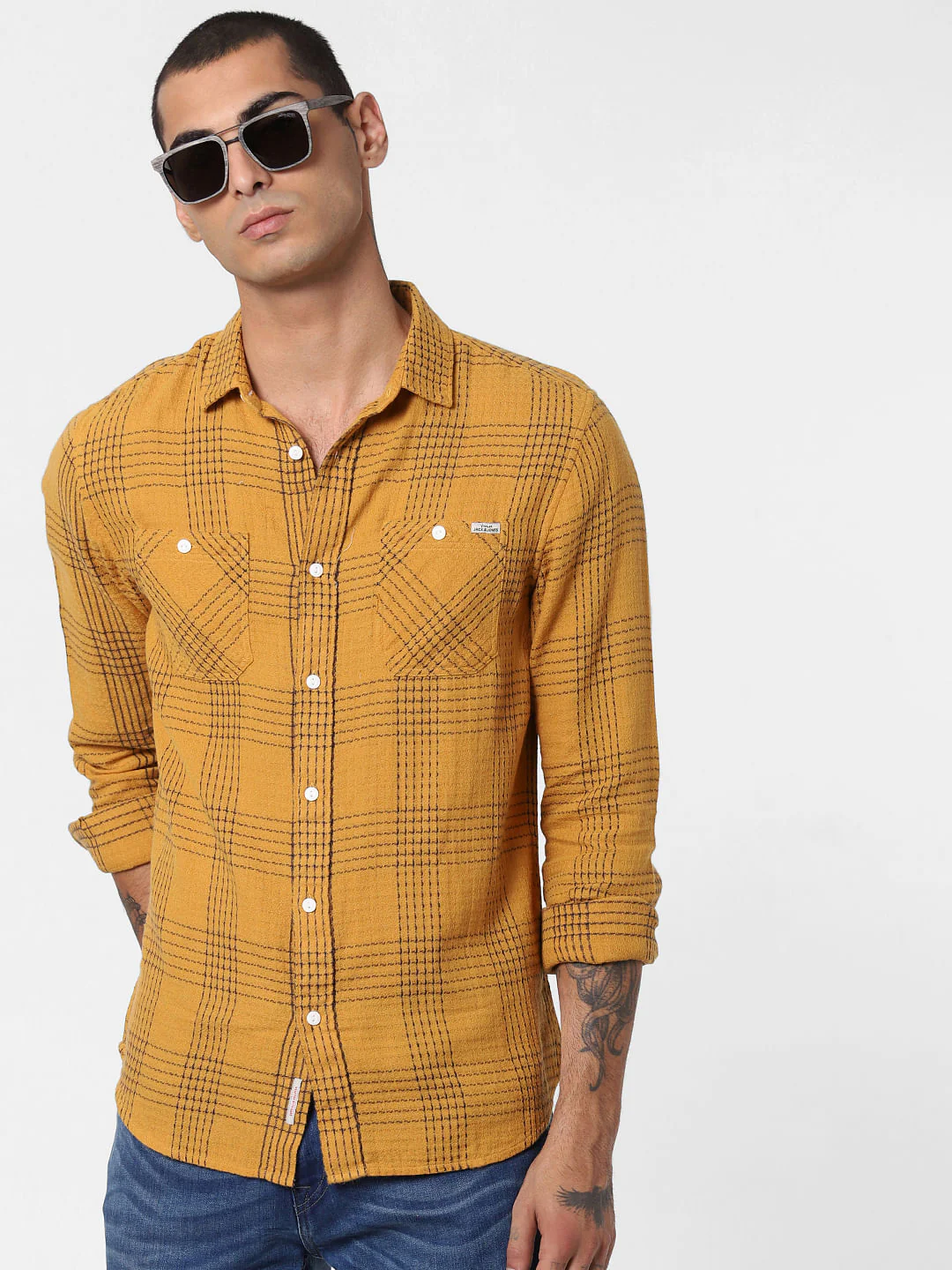 Mustard Printed Full Sleeves Shirt