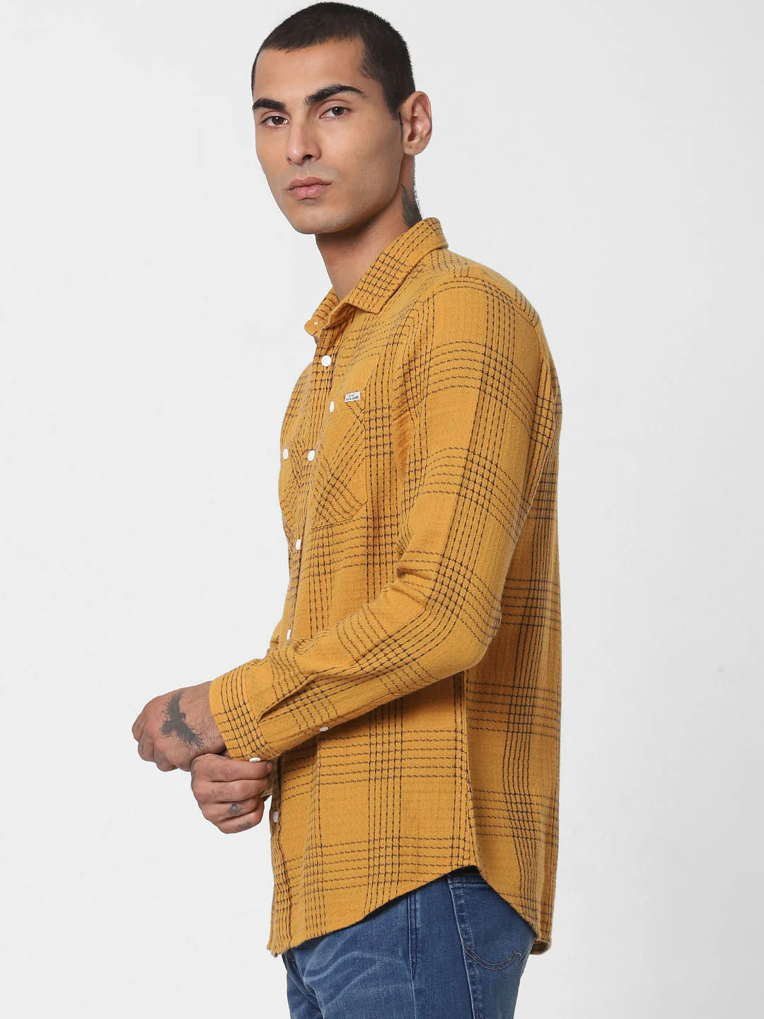 Mustard Printed Full Sleeves Shirt - Image 3