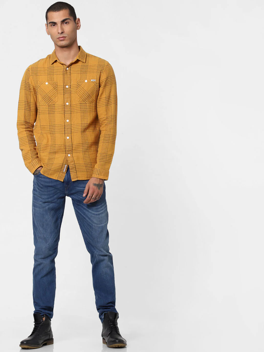 Mustard Printed Full Sleeves Shirt - Image 6