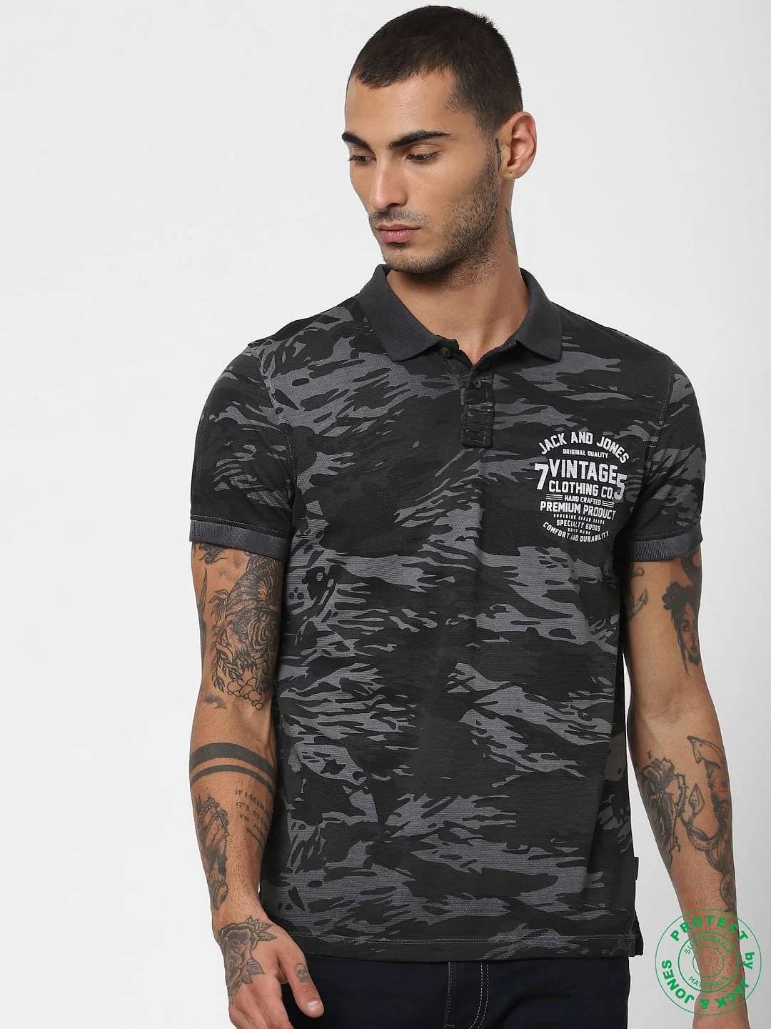 Black All Over Print Polo T-shirt - Image 2