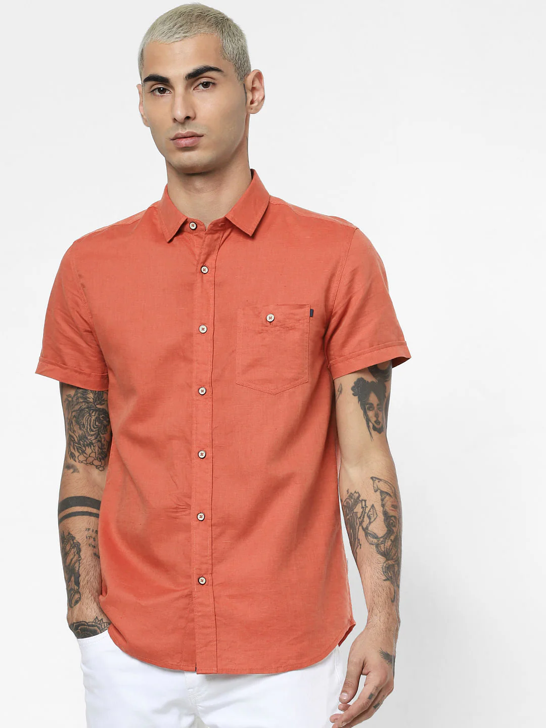 Rust Linen Short Sleeves Shirt - Image 2