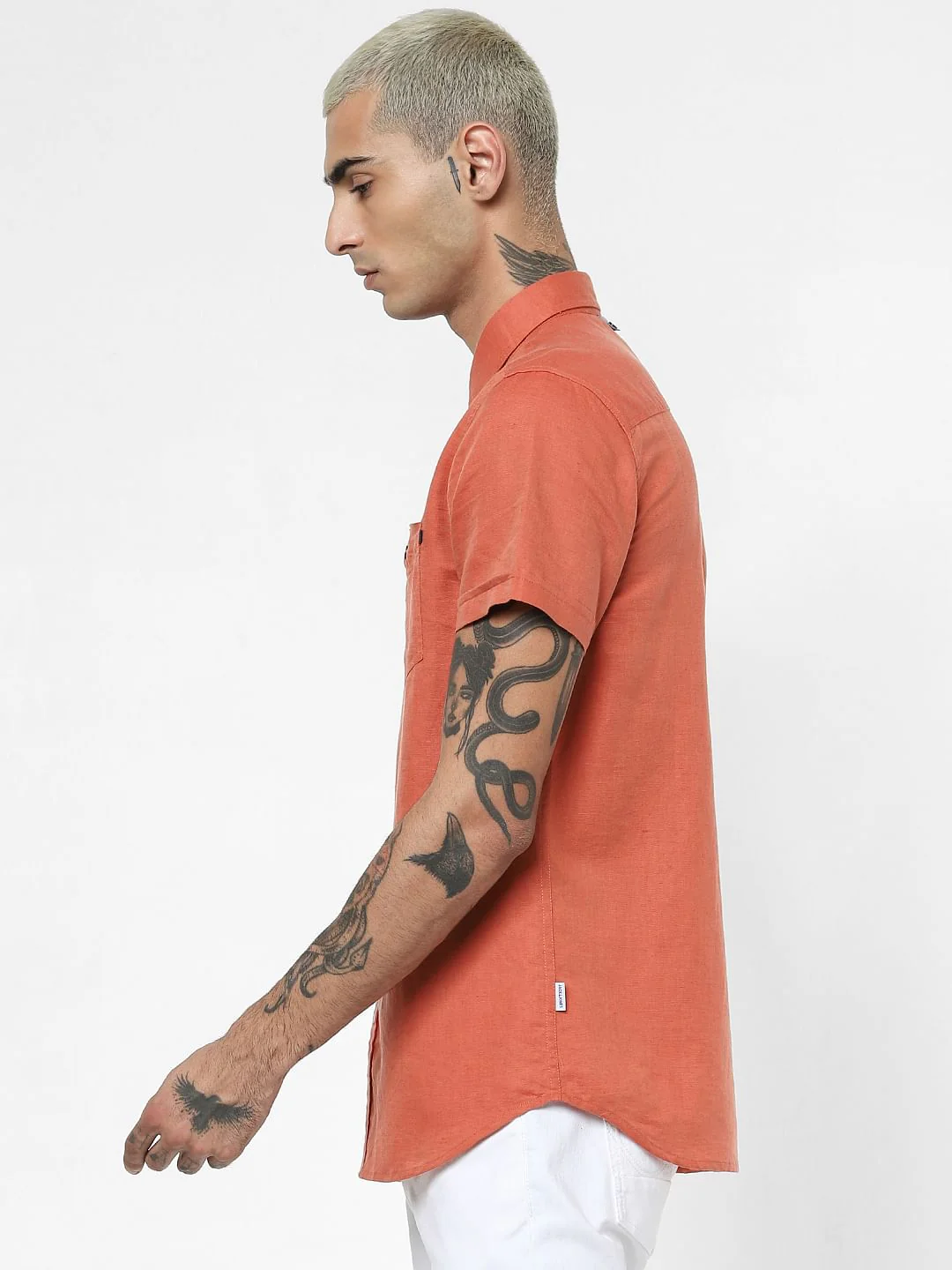 Rust Linen Short Sleeves Shirt - Image 3