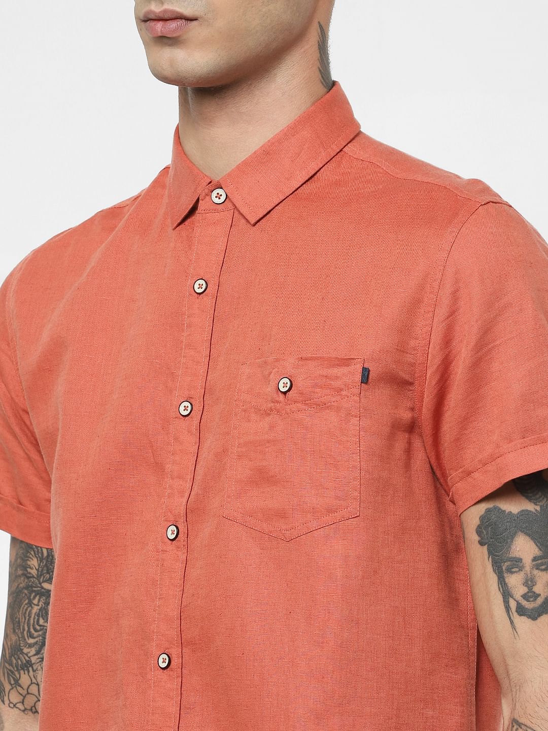 Rust Linen Short Sleeves Shirt - Image 5