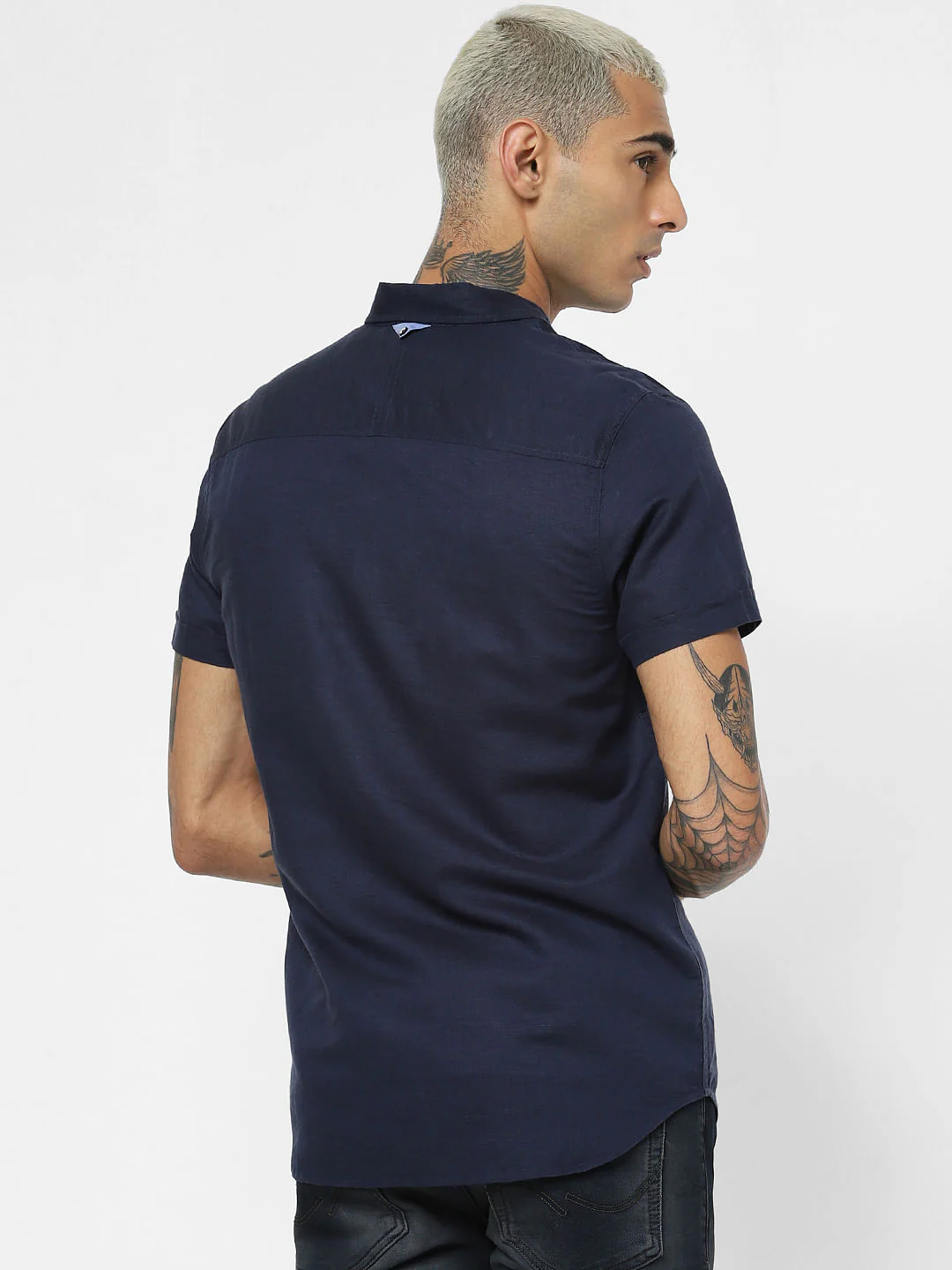 Dark Blue Linen Short Sleeves Shirt - Image 4