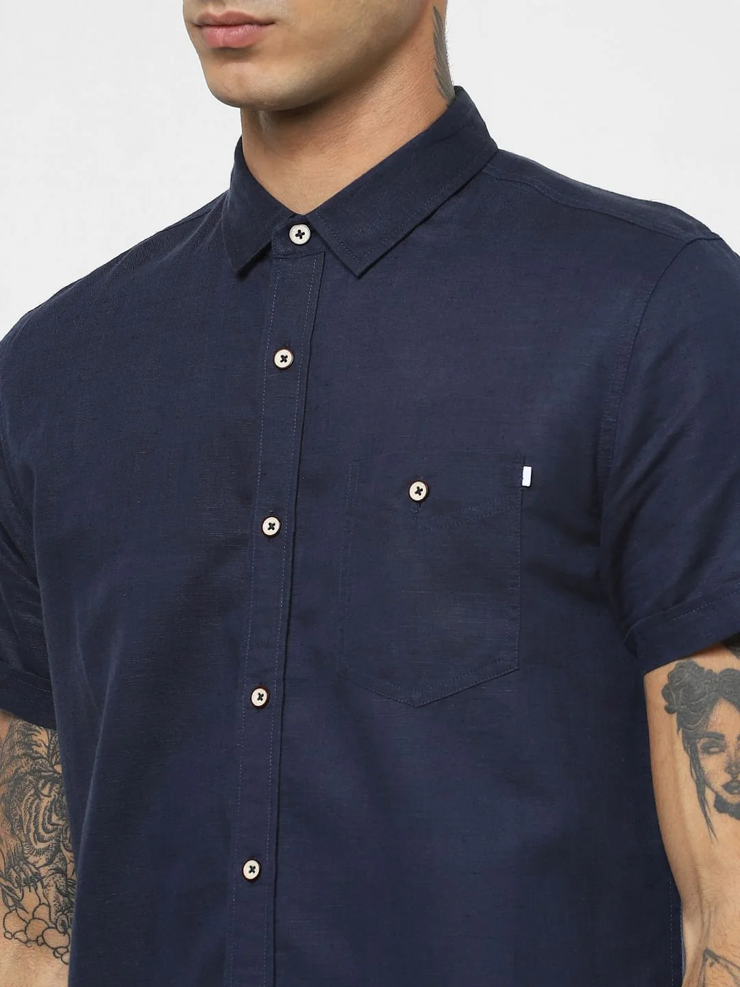 Dark Blue Linen Short Sleeves Shirt - Image 5