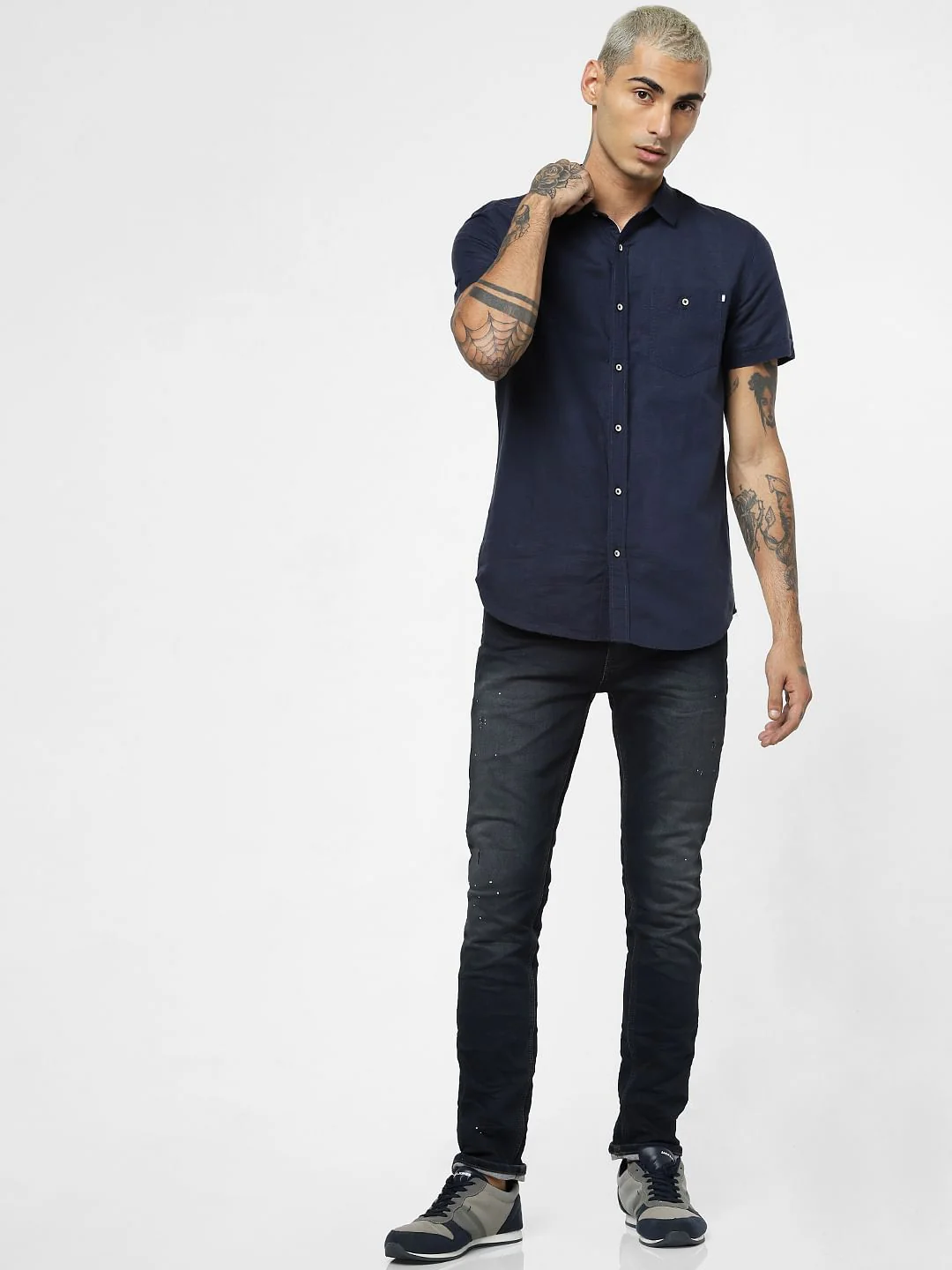 Dark Blue Linen Short Sleeves Shirt - Image 6