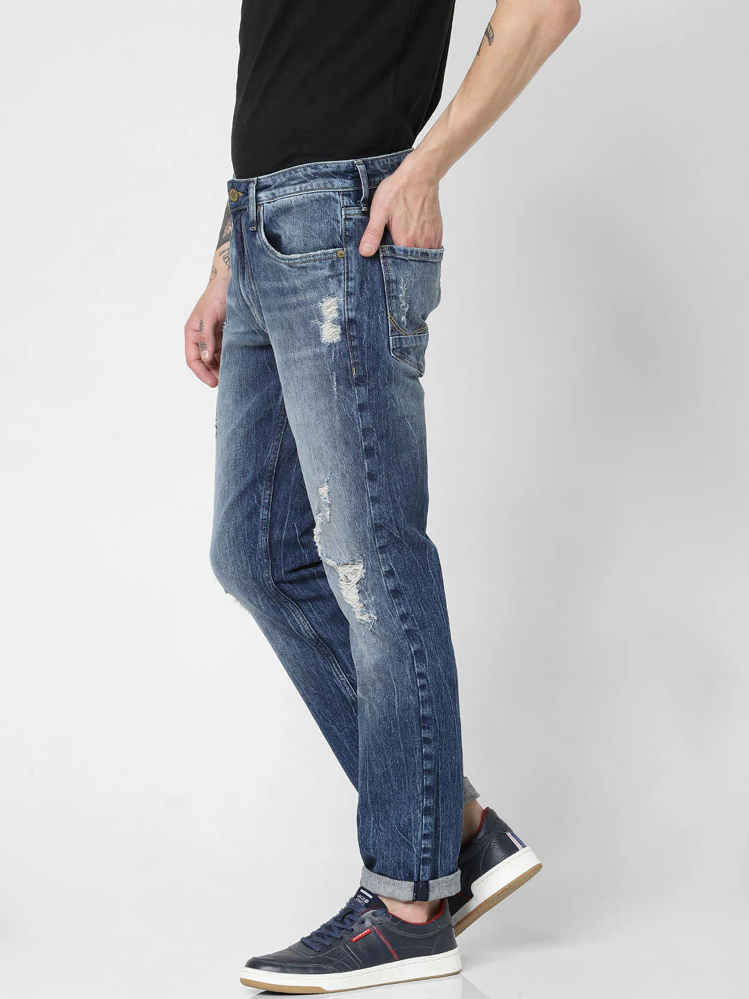 Blue Low Rise Distressed Tim Anti Fit Jeans - Image 3