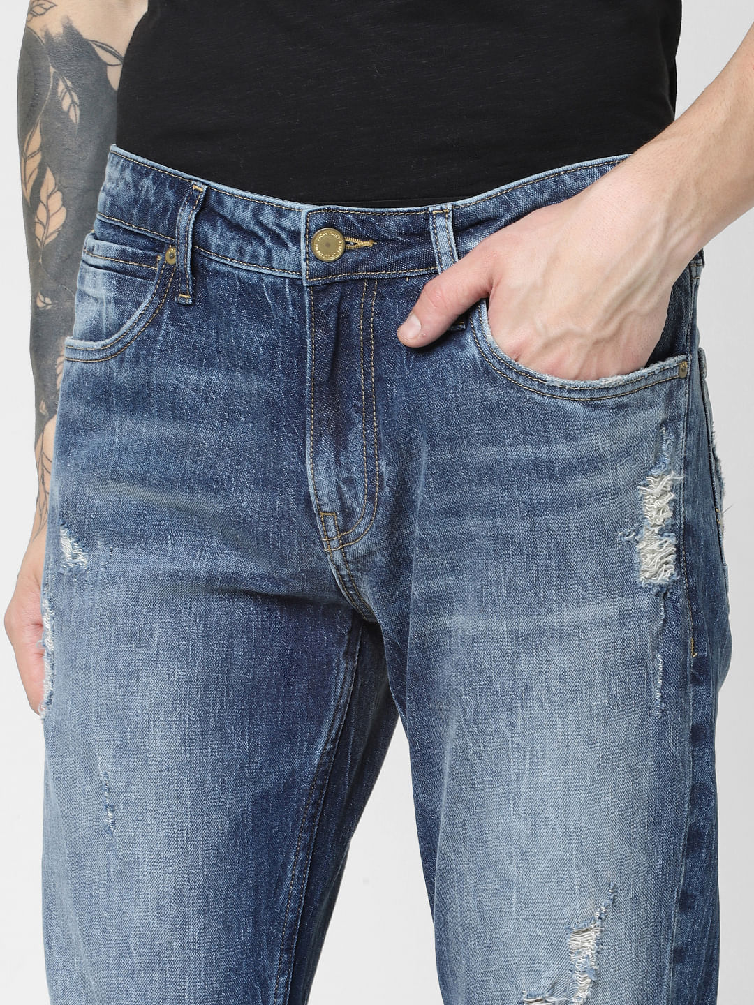 Blue Low Rise Distressed Tim Anti Fit Jeans - Image 5