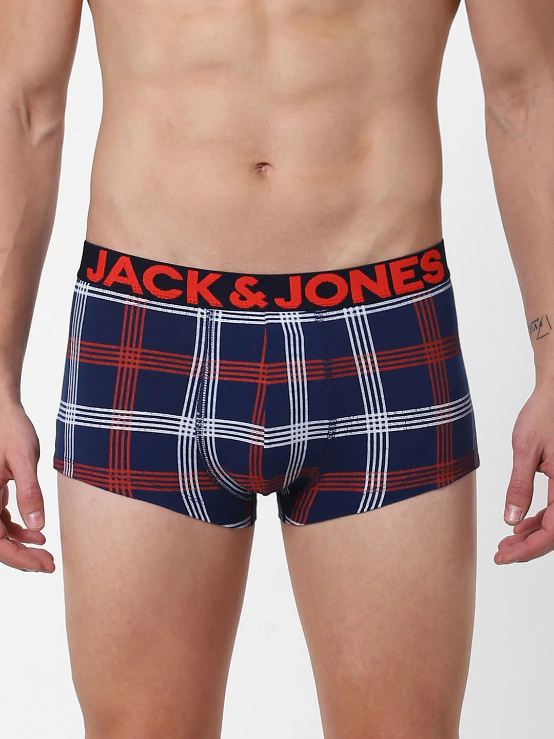 Dark Blue Check Brazilian Trunks