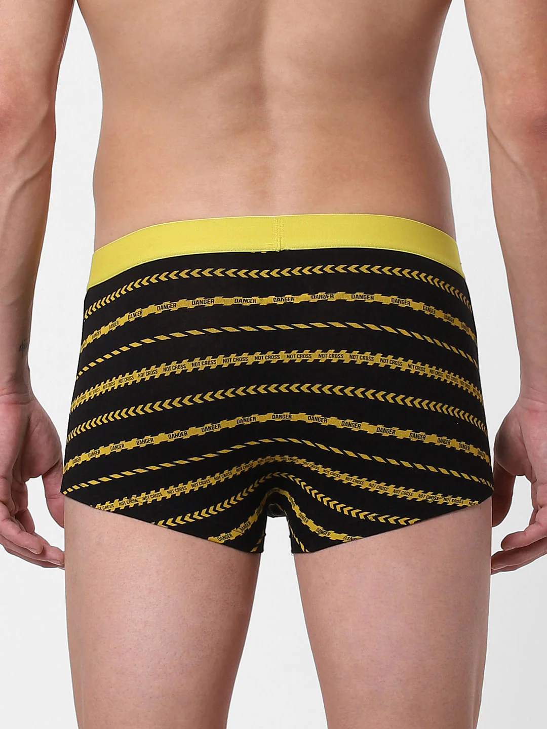 Black Caution Striped Brazilian Trunks - Image 3