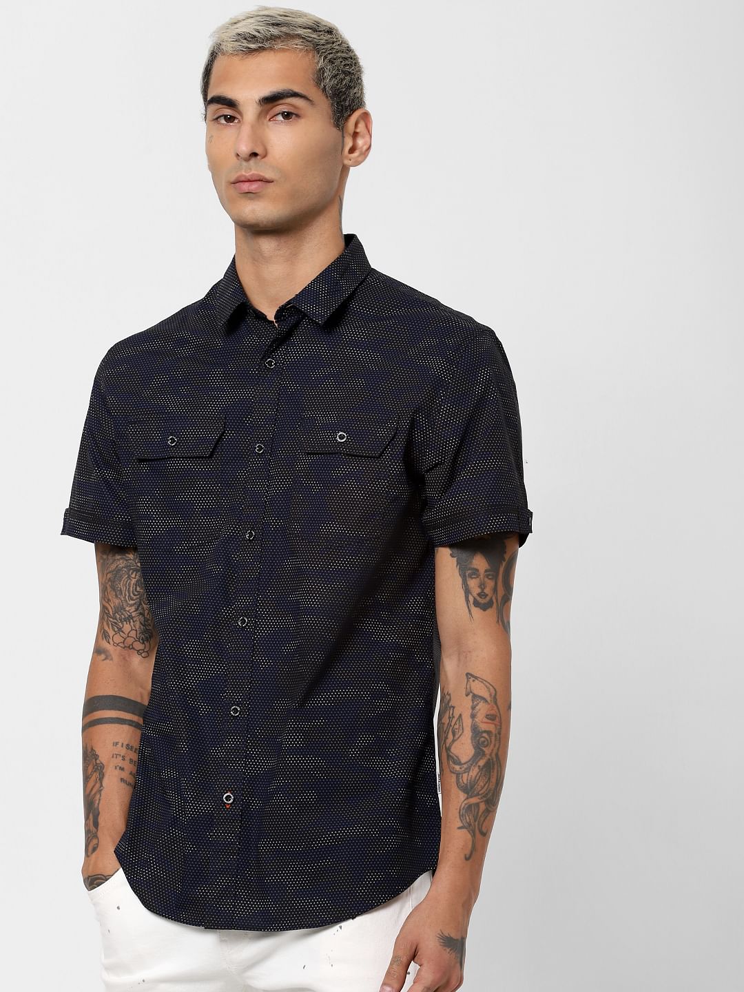 Black Camo Print Short Sleeves Shirt - Image 2