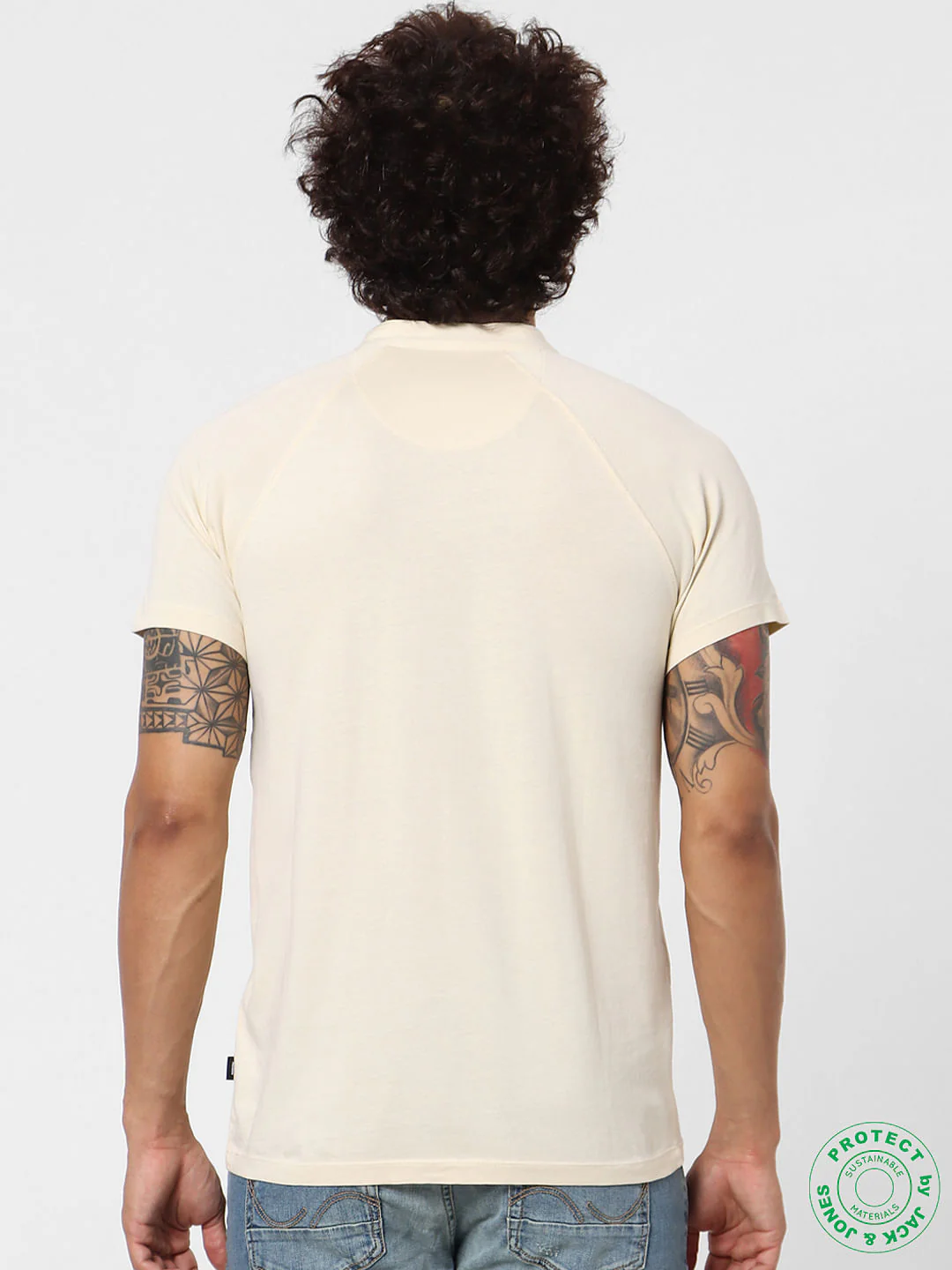 White Short Sleeves Henley Neck T-shirt - Image 3